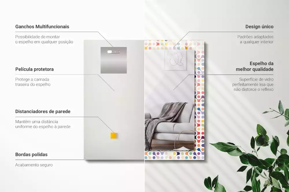 Specchio rettangolare con cornice stampata Motivo geometrico colorato