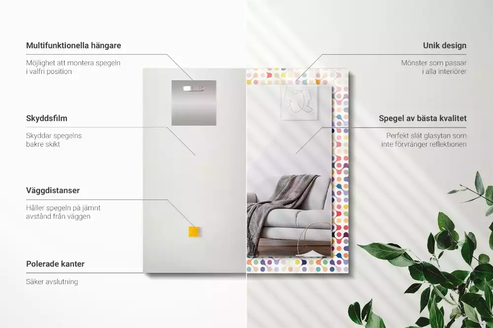 Specchio rettangolare con cornice stampata Motivo geometrico colorato