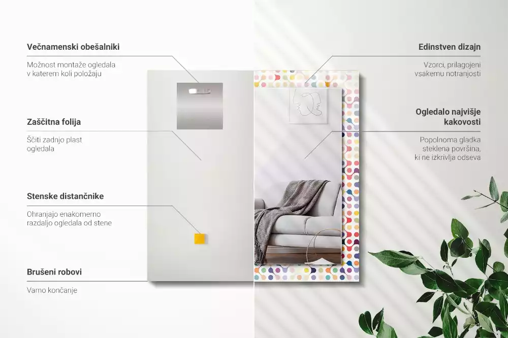 Specchio rettangolare con cornice stampata Motivo geometrico colorato