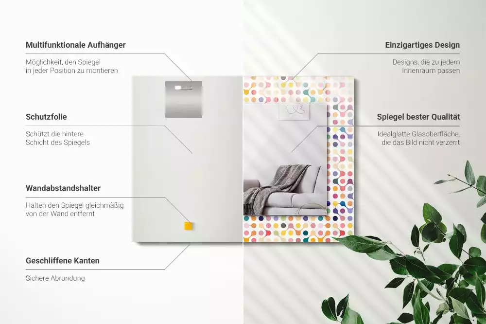 Specchio rettangolare con cornice stampata Motivo geometrico colorato