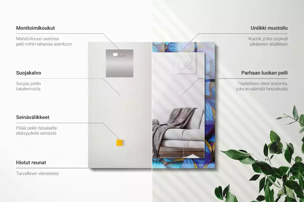 Specchio rettangolare stampato Farfalle blu e verdi