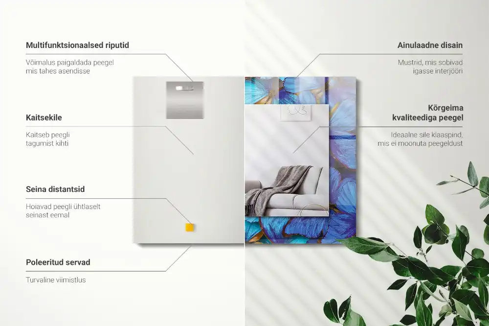 Specchio rettangolare stampato Farfalle blu e verdi