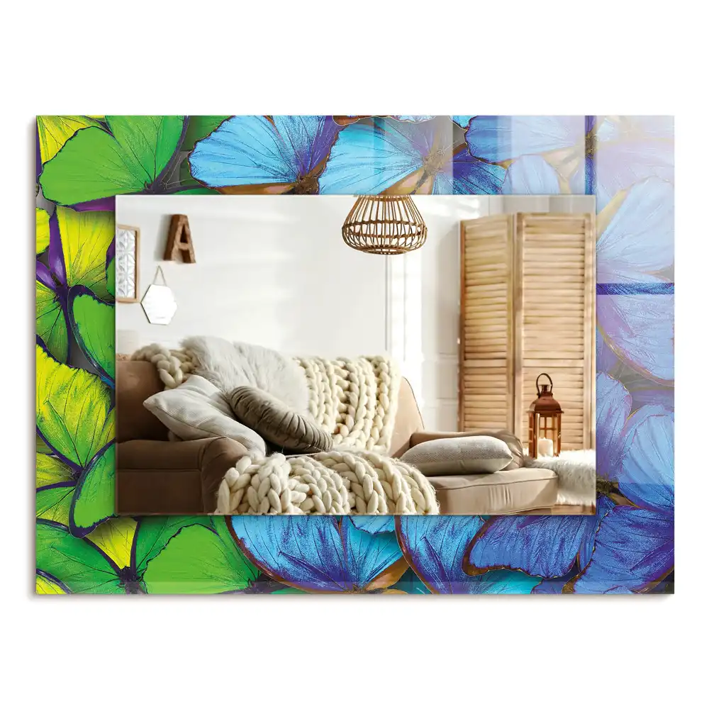 Specchio rettangolare stampato Farfalle blu e verdi