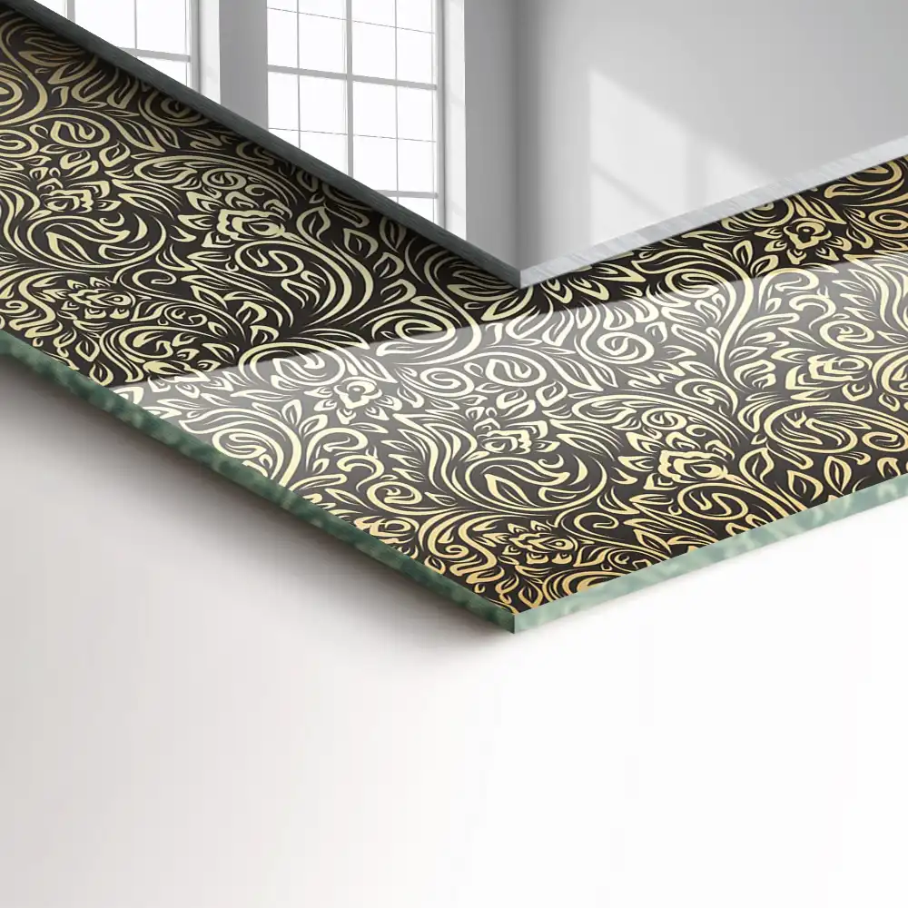 Specchio rettangolare con cornice stampata Motivo ornamentale in oro
