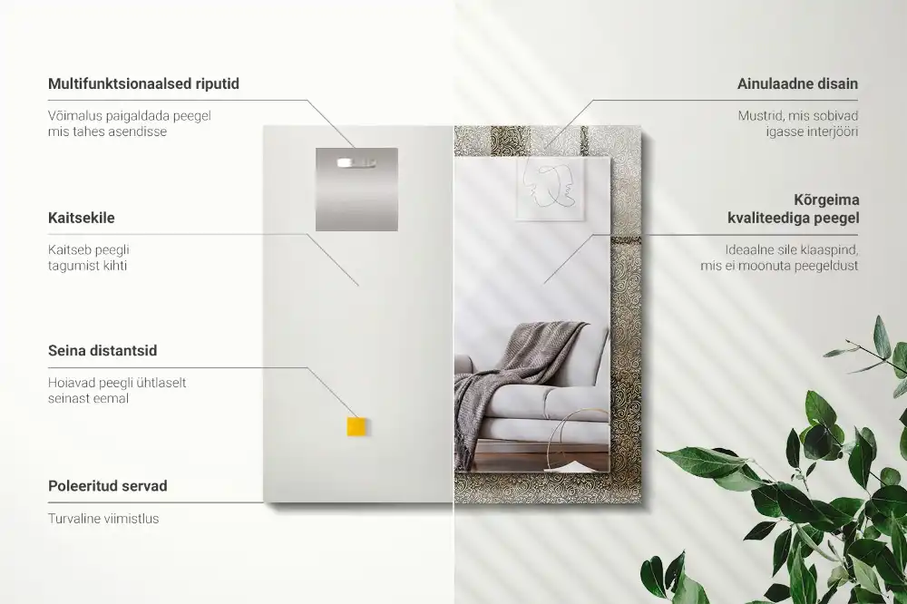 Specchio rettangolare con cornice stampata Motivo ornamentale in oro