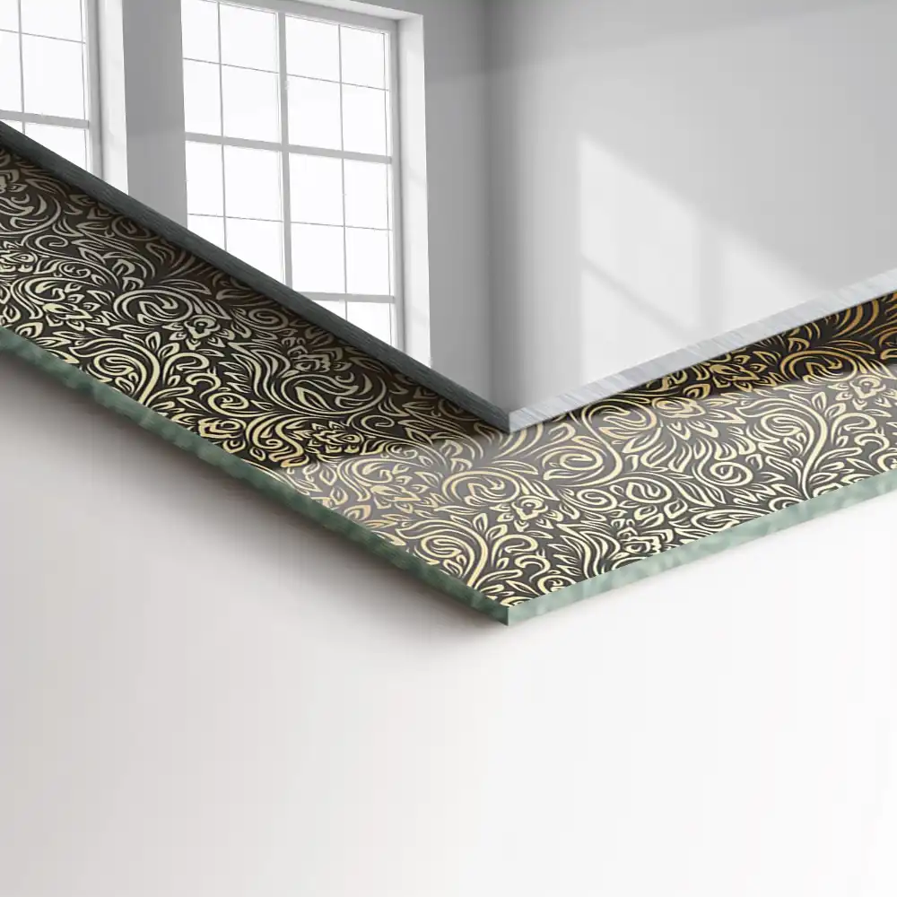 Specchio rettangolare con cornice stampata Motivo ornamentale in oro