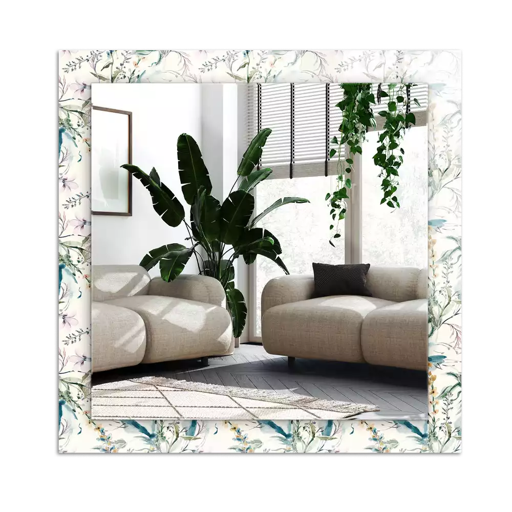 Specchio rettangolare con cornice stampata Motivo floreale ad acquerello