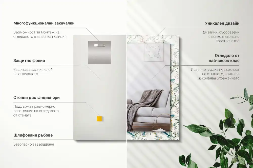 Specchio rettangolare con cornice stampata Motivo floreale ad acquerello