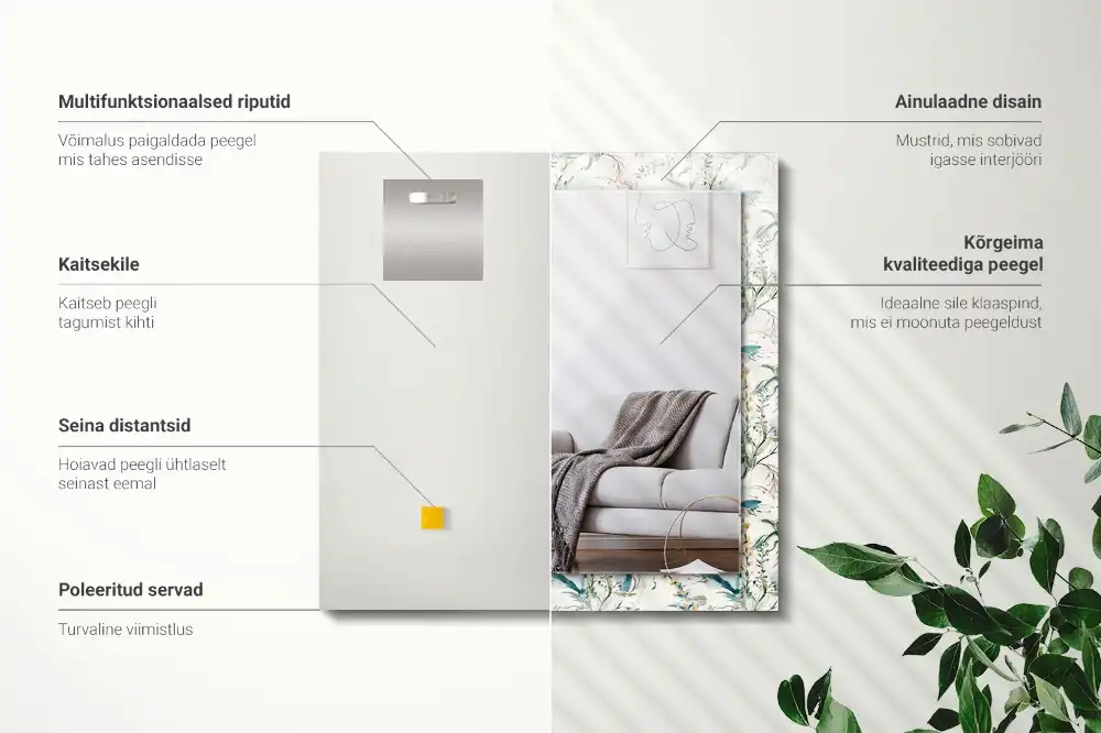 Specchio rettangolare con cornice stampata Motivo floreale ad acquerello