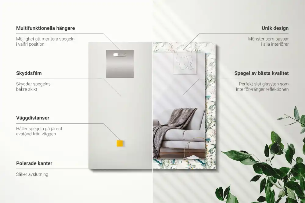 Specchio rettangolare con cornice stampata Motivo floreale ad acquerello