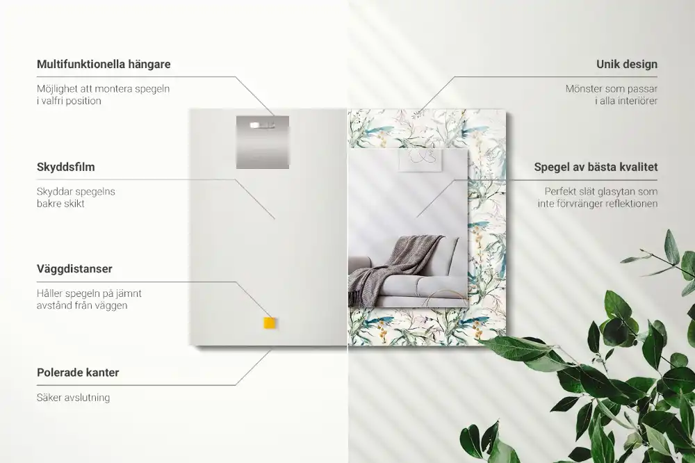 Specchio rettangolare con cornice stampata Motivo floreale ad acquerello