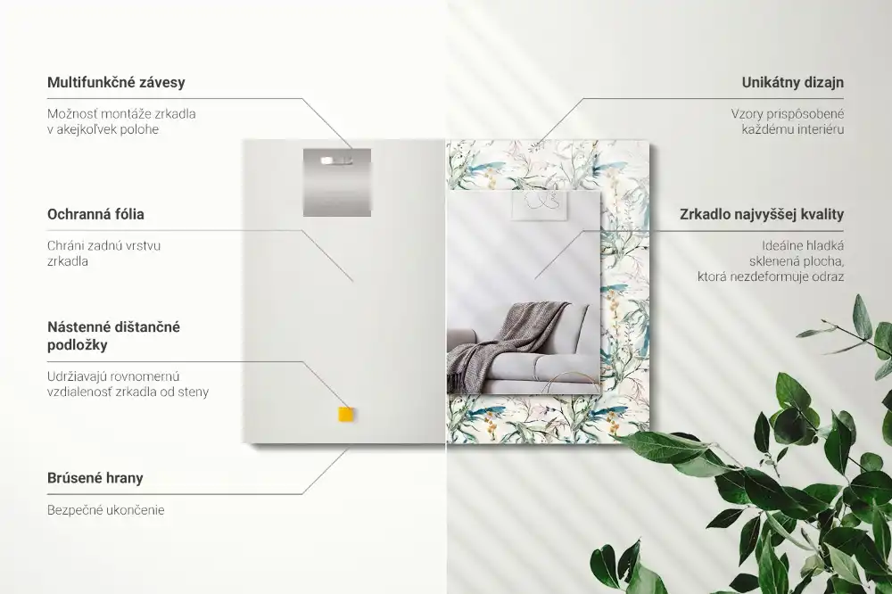 Specchio rettangolare con cornice stampata Motivo floreale ad acquerello