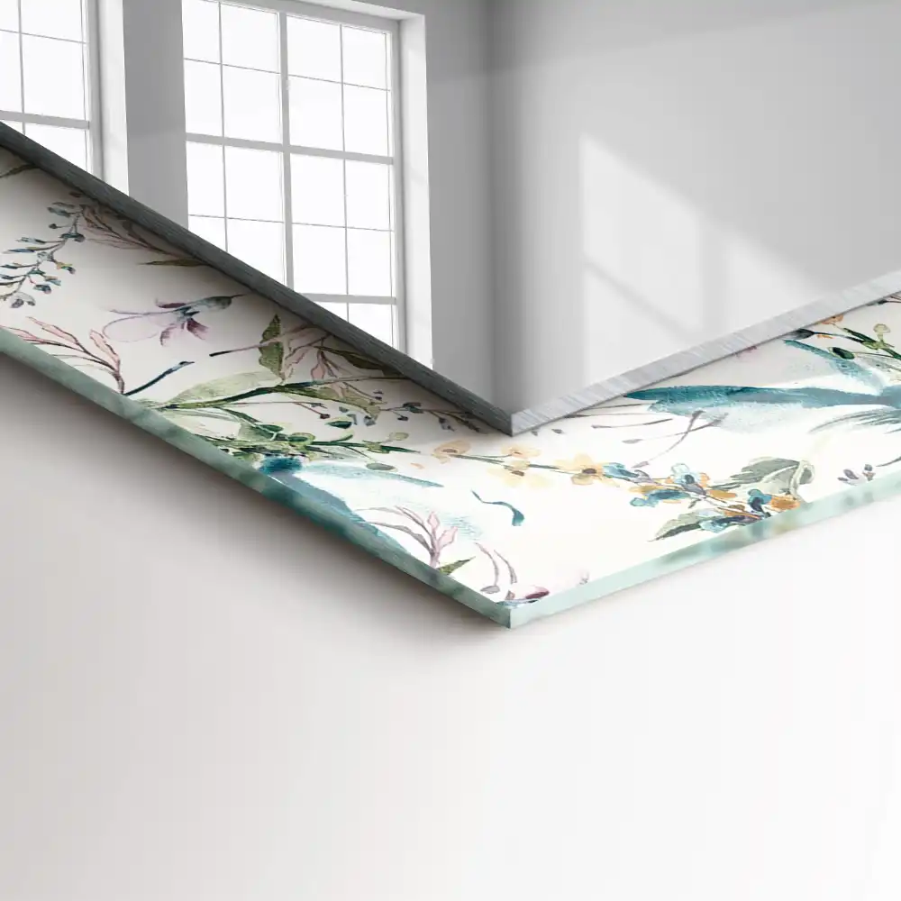 Specchio rettangolare con cornice stampata Motivo floreale ad acquerello