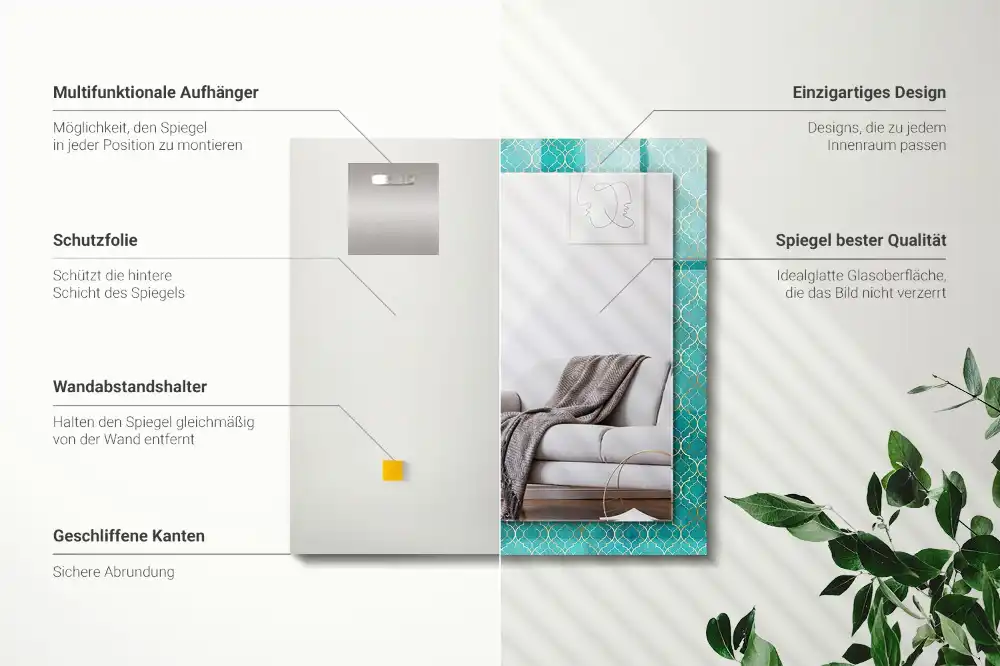 Specchio rettangolare stampato Motivo geometrico verde