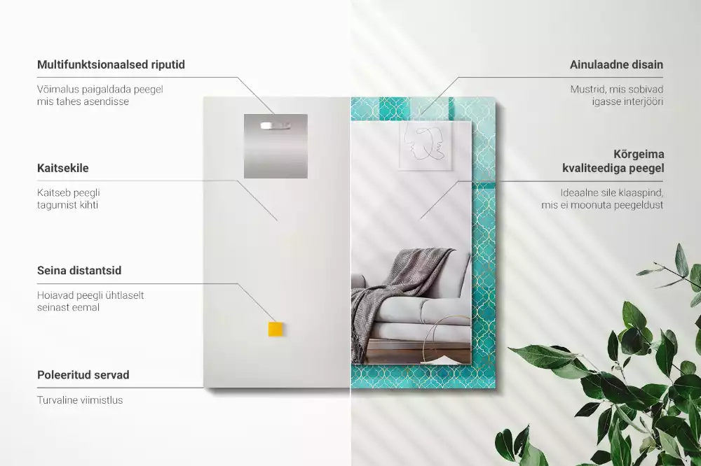 Specchio rettangolare stampato Motivo geometrico verde