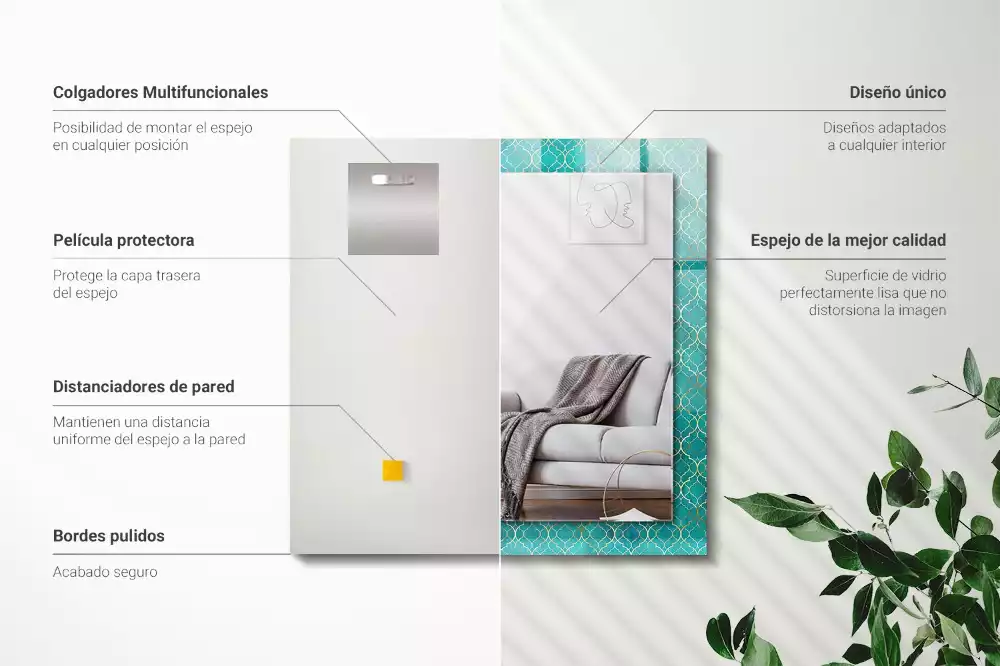 Specchio rettangolare stampato Motivo geometrico verde