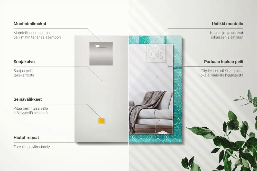 Specchio rettangolare stampato Motivo geometrico verde