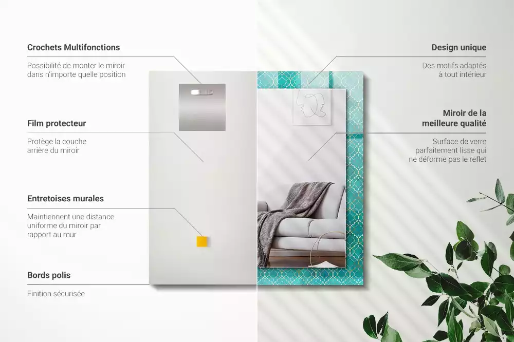 Specchio rettangolare stampato Motivo geometrico verde