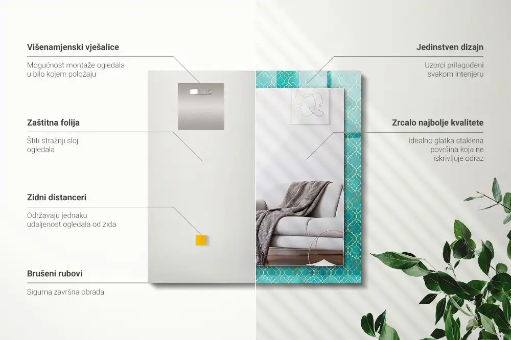 Specchio rettangolare stampato Motivo geometrico verde