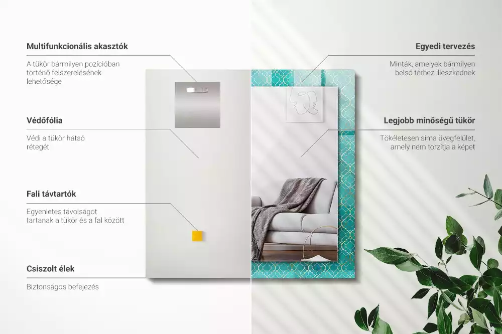 Specchio rettangolare stampato Motivo geometrico verde