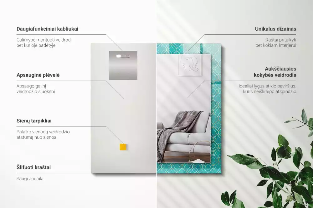 Specchio rettangolare stampato Motivo geometrico verde