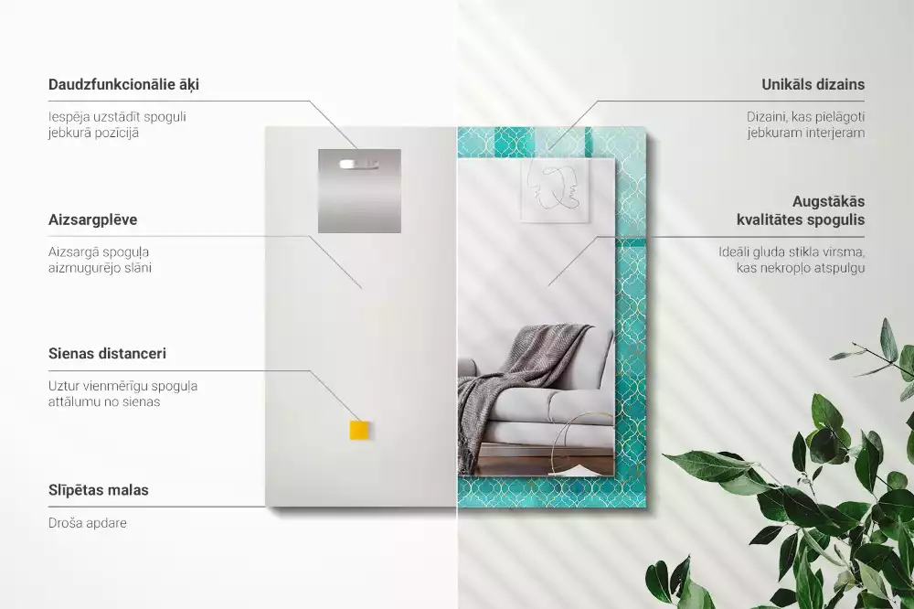 Specchio rettangolare stampato Motivo geometrico verde