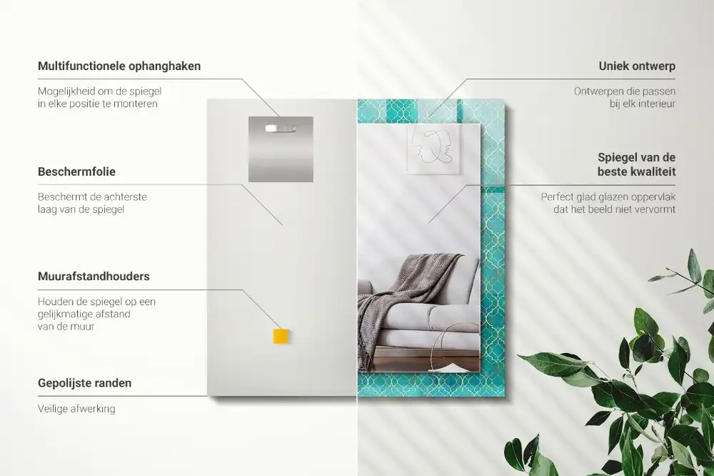 Specchio rettangolare stampato Motivo geometrico verde