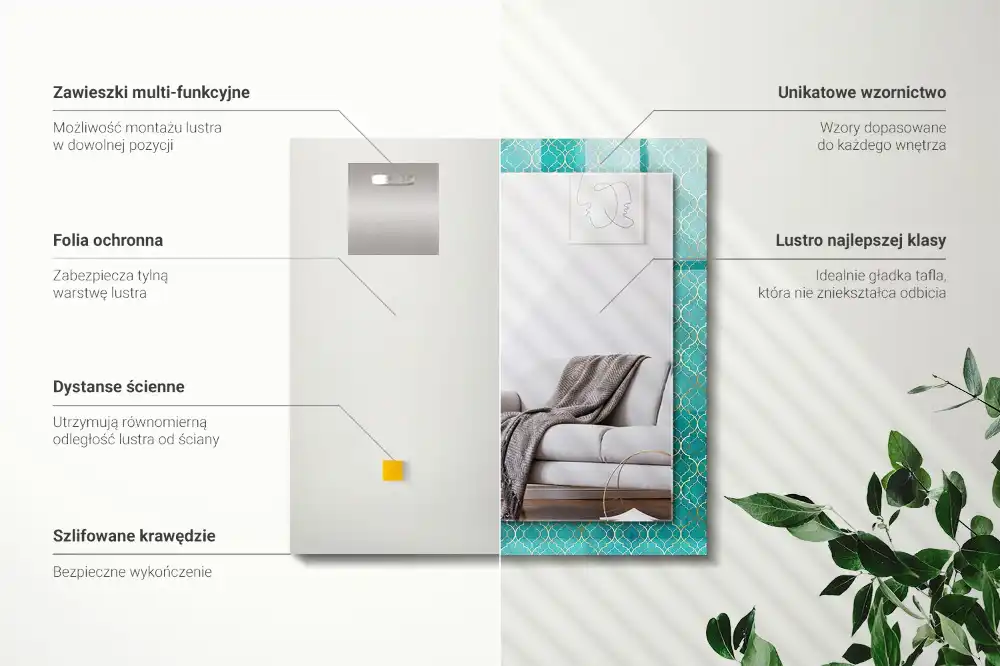 Specchio rettangolare stampato Motivo geometrico verde