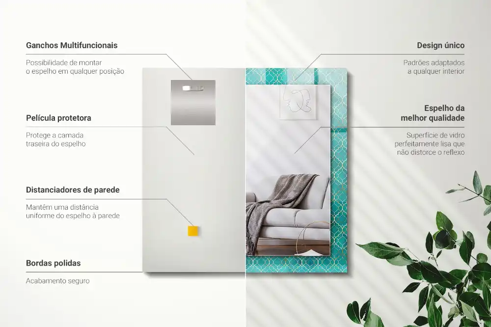 Specchio rettangolare stampato Motivo geometrico verde