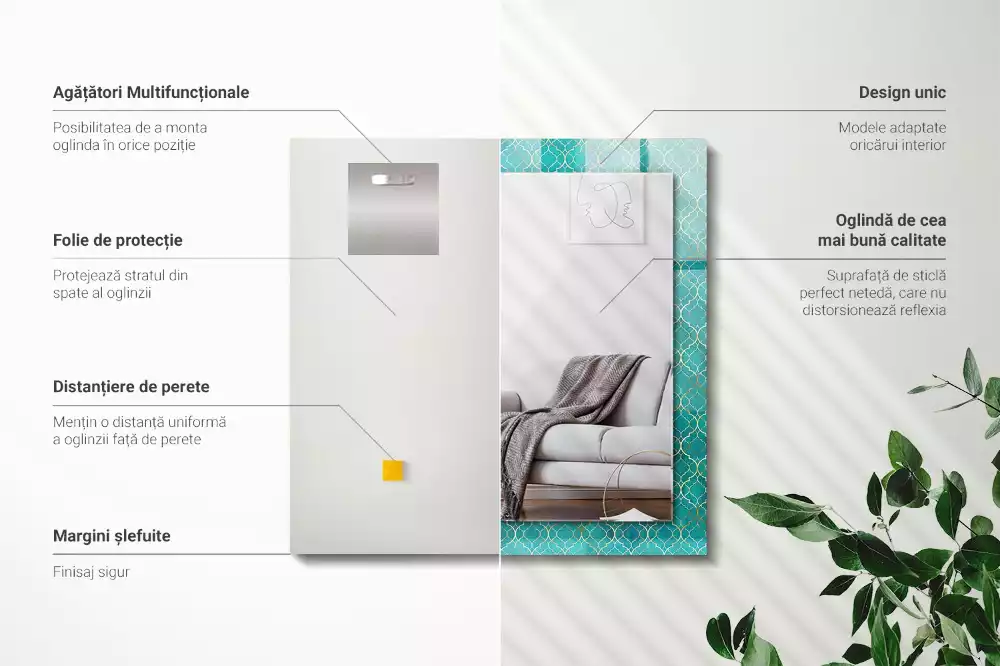 Specchio rettangolare stampato Motivo geometrico verde