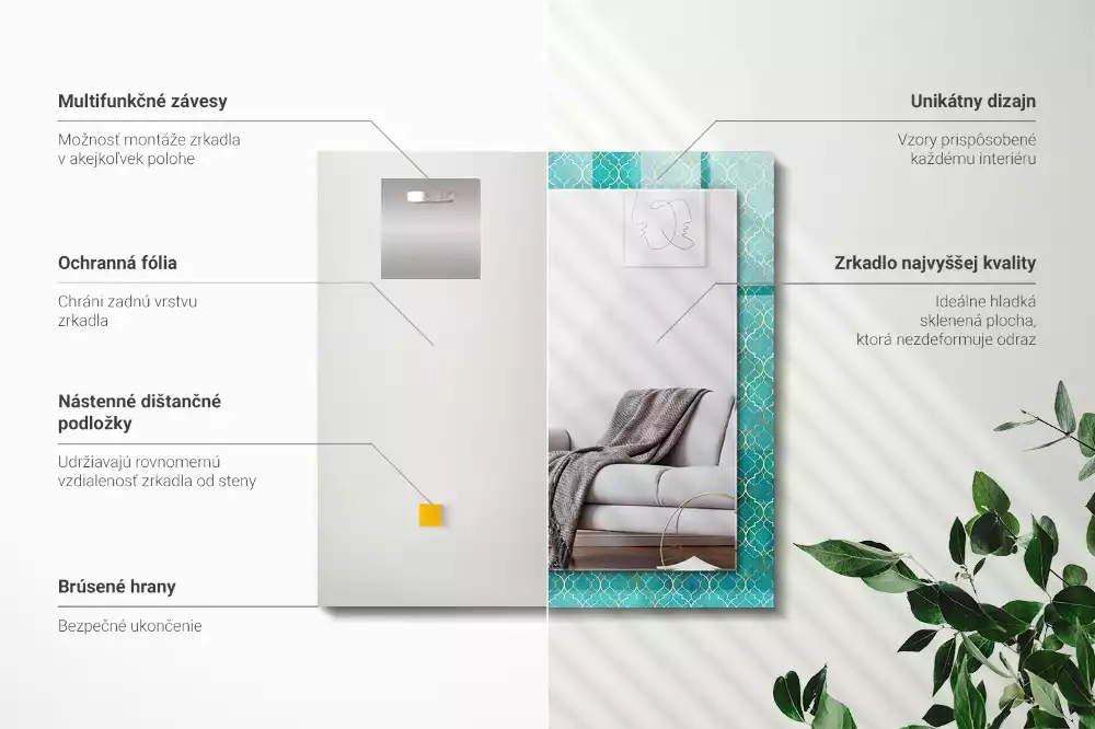 Specchio rettangolare stampato Motivo geometrico verde