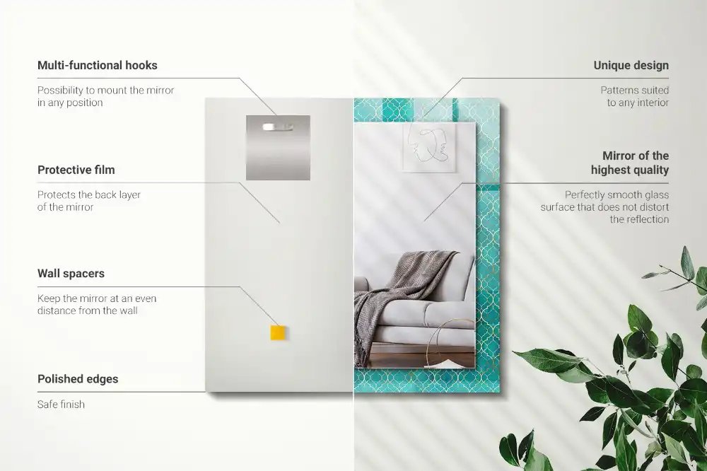 Specchio rettangolare stampato Motivo geometrico verde