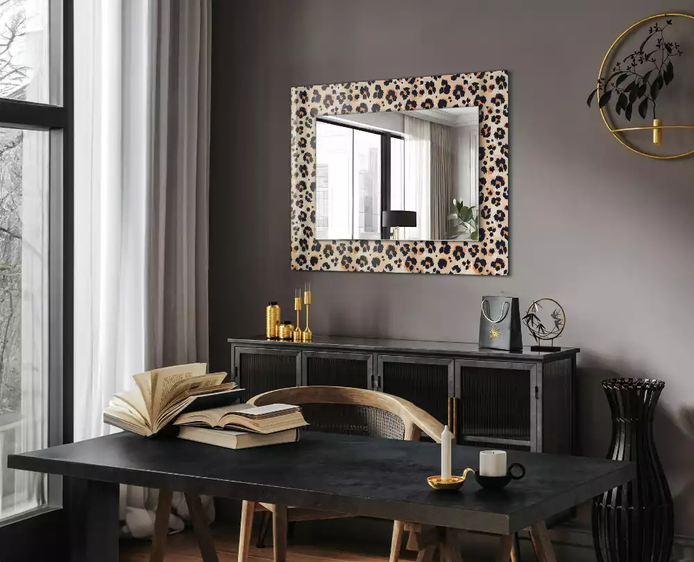 Specchio rettangolare con cornice stampata Motivo leopardato