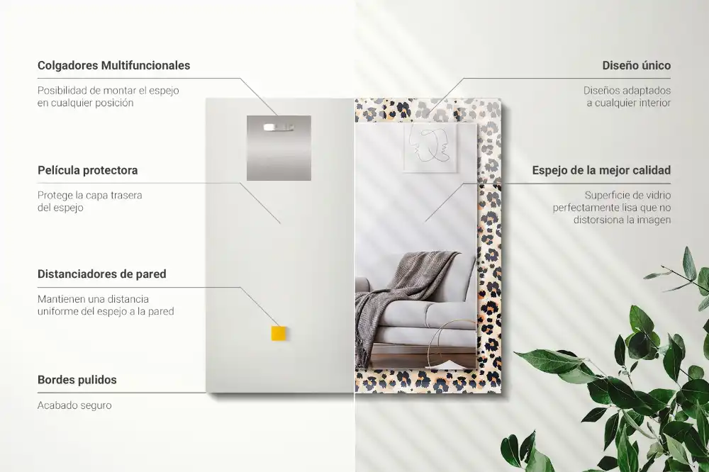 Specchio rettangolare con cornice stampata Motivo leopardato