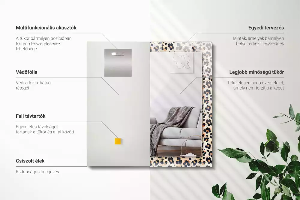 Specchio rettangolare con cornice stampata Motivo leopardato