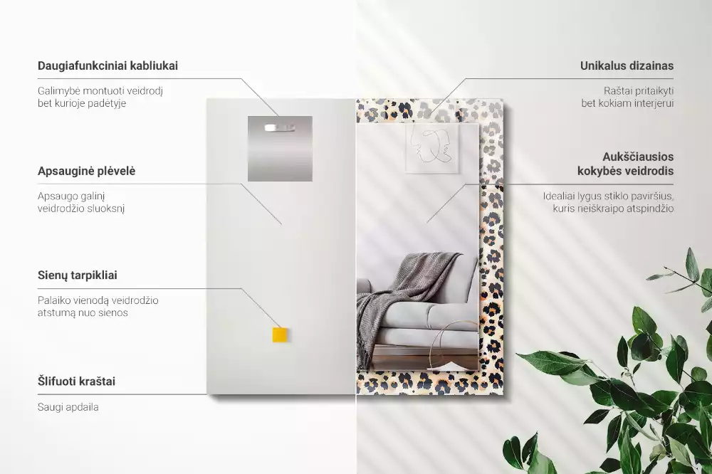 Specchio rettangolare con cornice stampata Motivo leopardato