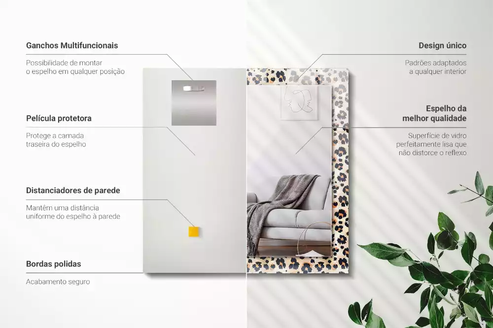 Specchio rettangolare con cornice stampata Motivo leopardato