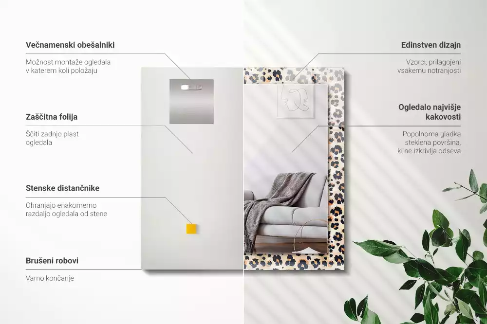 Specchio rettangolare con cornice stampata Motivo leopardato