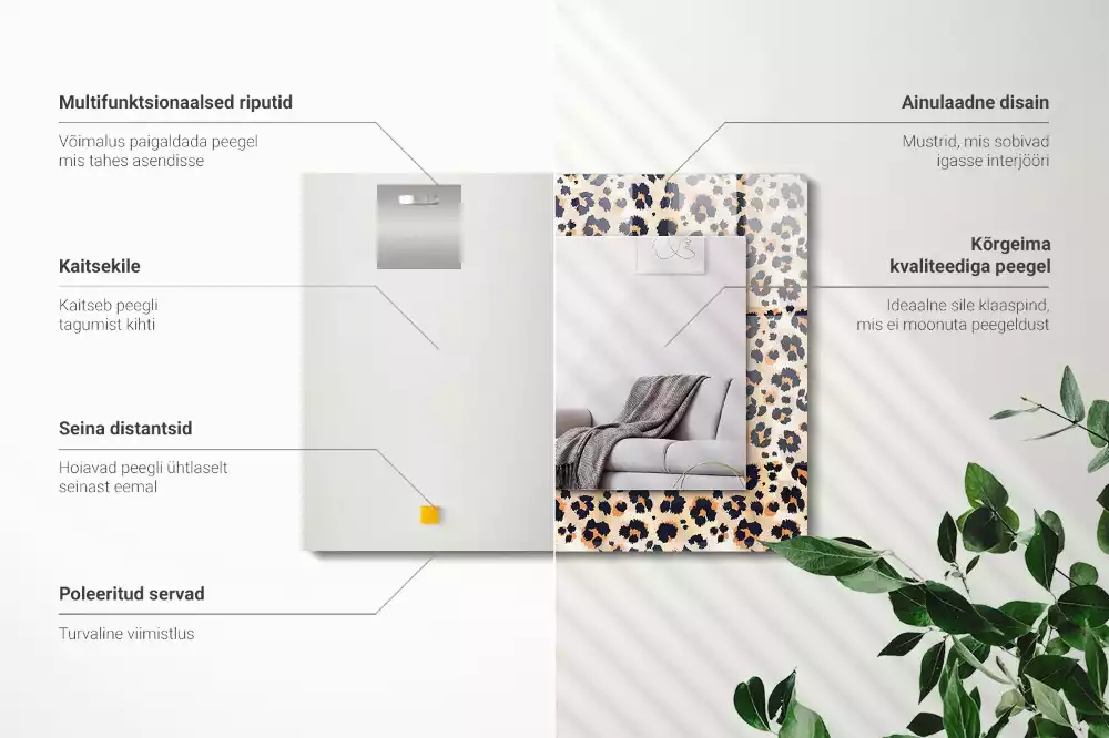 Specchio rettangolare con cornice stampata Motivo leopardato