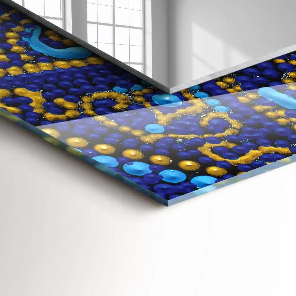 Specchio rettangolare stampato Mandala a pois blu