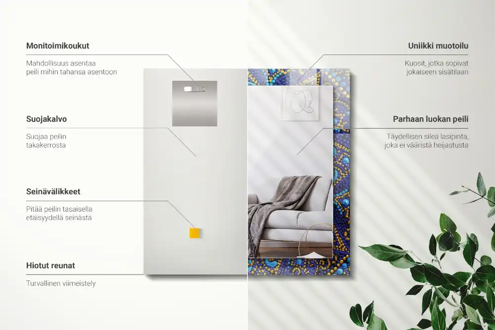 Specchio rettangolare stampato Mandala a pois blu