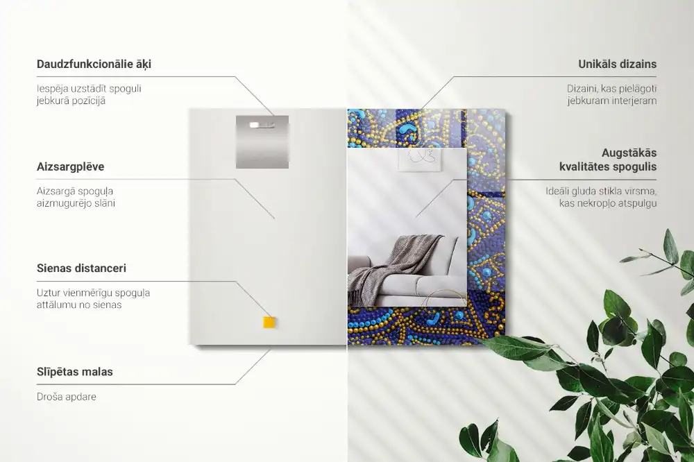 Specchio rettangolare stampato Mandala a pois blu