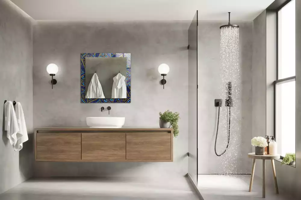 Specchio rettangolare stampato Mandala a pois blu