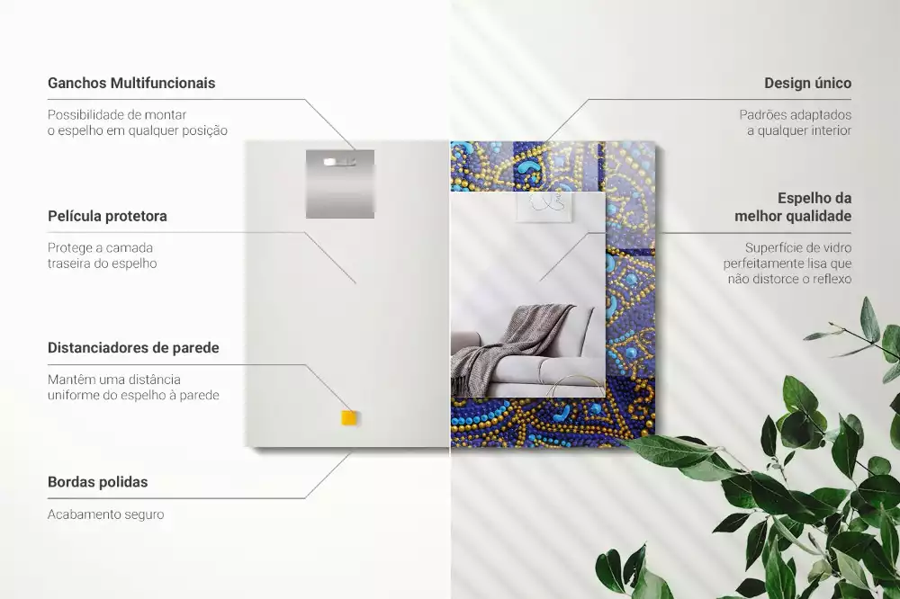 Specchio rettangolare stampato Mandala a pois blu