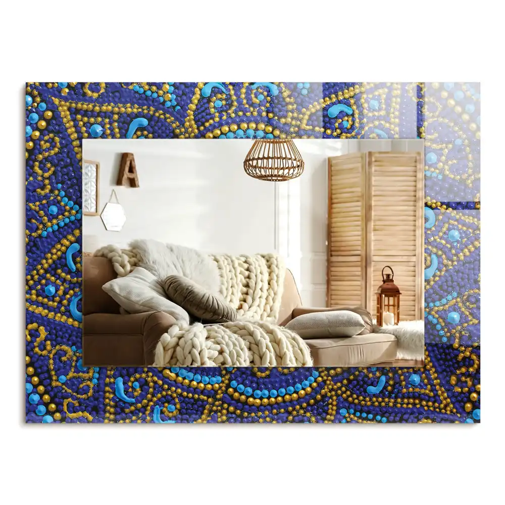 Specchio rettangolare stampato Mandala a pois blu