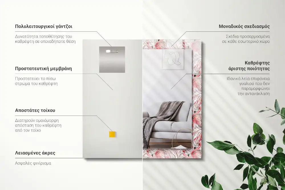 Specchio rettangolare decoro fenicotteri rosa