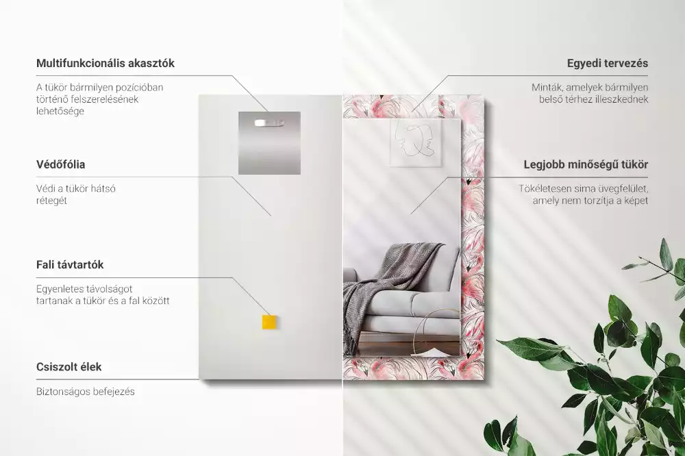 Specchio rettangolare decoro fenicotteri rosa