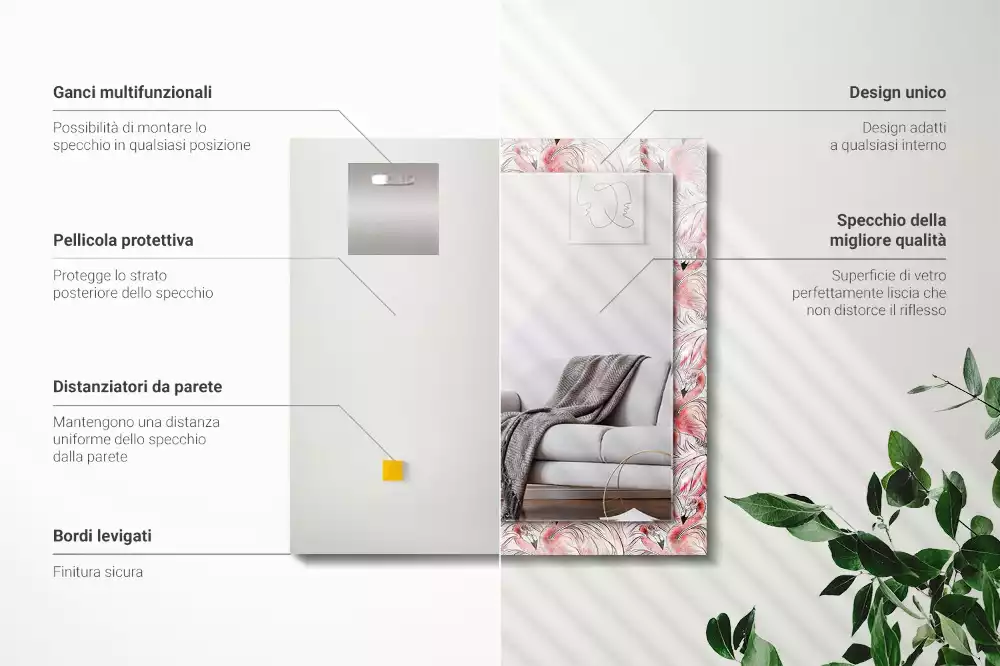 Specchio rettangolare decoro fenicotteri rosa