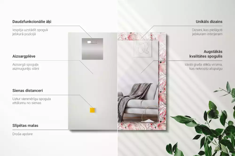 Specchio rettangolare decoro fenicotteri rosa