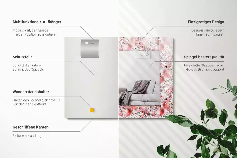 Specchio rettangolare decoro fenicotteri rosa